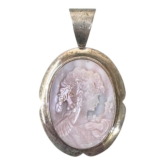 Vintage OTT Sterling Silver & Cameo Pendant Oval Design Carved Rose Quartz RARE - Picture 1 of 5